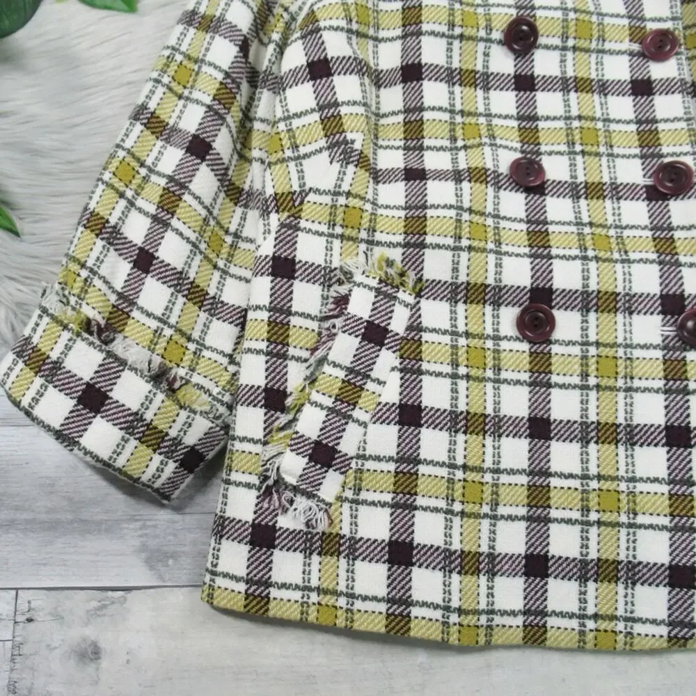 PENDLETON Plaid Tweed Jacket Double Breasted Fringe Trim Women’s Size 12